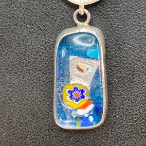 Murano Glass pendant turquoise Sterling silver rectangle